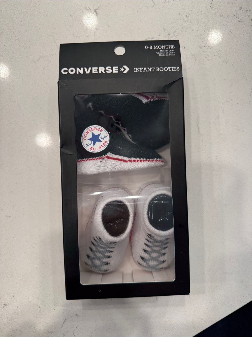 Converse Baby Booties in Black, White & Red